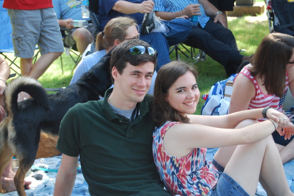 Corey's mom snapped this picture of us at the parade. Clearly I'm the more patriotic of the pair!