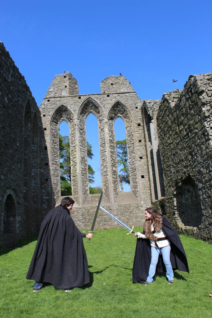 At the end of the tour, we all put on replica cloaks, and a few of us got prop swords to hold. Corey has Oathkeeper, and I have Robb Stark's sword, which happened to be the most expensive prop they had! 