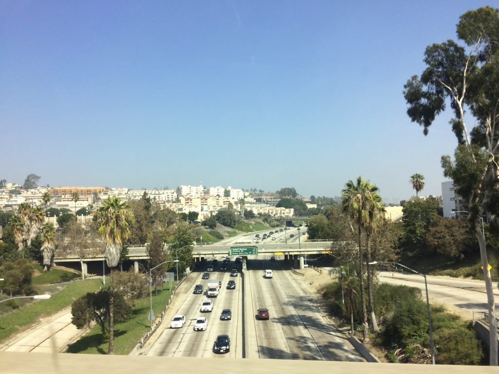 From one of the overpasses in LA. Not the iconic skyline, but still a cool view! 