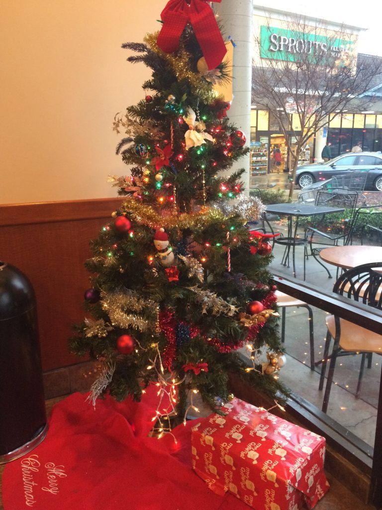 Christmas tree set up at Coldstone