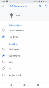 USB tethering on a Pixel 1